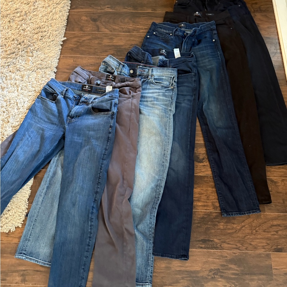 7 For All Mankind Men's Skinny Jeans in Blue, Gray, and Black Tones